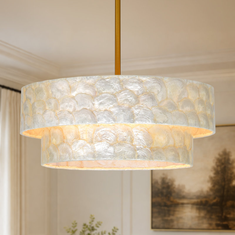 Luminaire suspendu pour îlot de cuisine de style bord de mer à 2 niveaux 19,69 "à 2 niveaux Capiz, Doré
