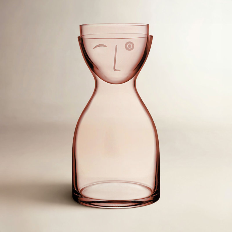 Ensemble d'eau de nuit en cristal sans plomb M. et Mme Night, H 7,75 po x l 4,33 po x P 4,25 po, Rose cendré