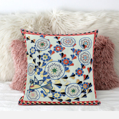 18" X 18" Peacock Blown Seam Floral Indoor Outdoor Throw Pillow