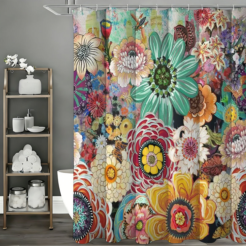 Rideaux de douche floraux avec crochets inclus