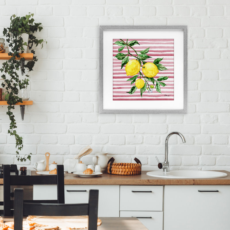 Reproduction sous verre de Juice Lemon Vine, conception de Paul Brent, Cadre de ferme gris, H 16 po x l 16 po