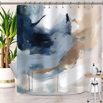Abstract Shower Curtain Navy Blue Modern Bathroom Decor Waterproof Polyester Fabric With Metal Hooks 72X72 Inches HD Digital Printing