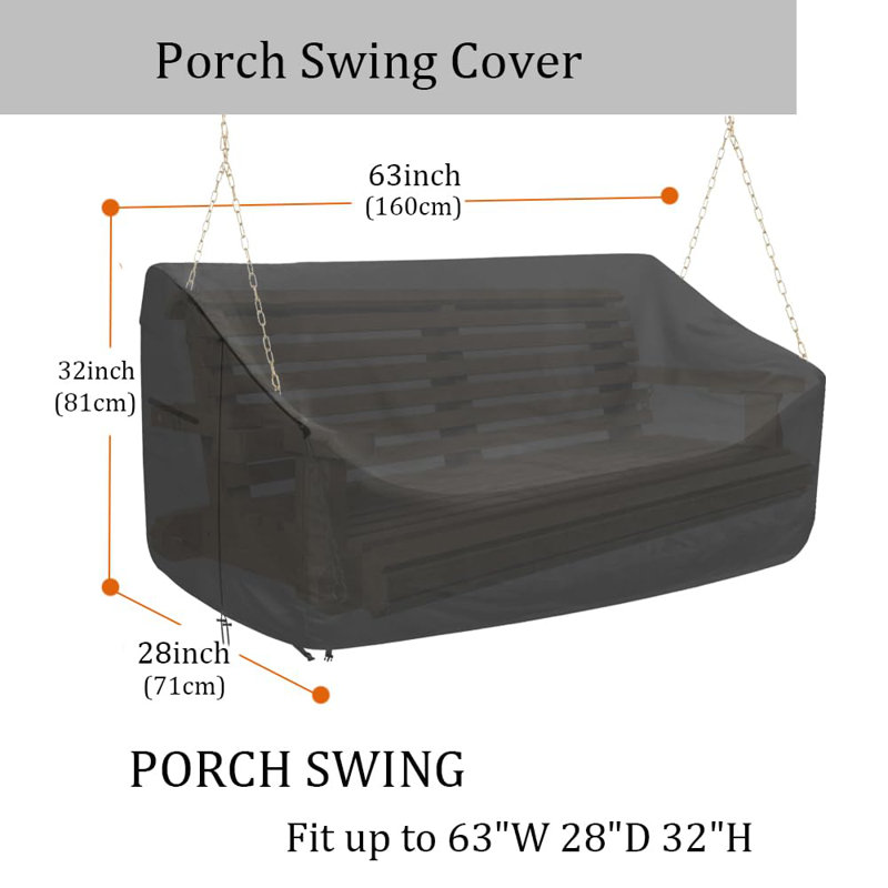 Black 63 Inch Waterproof Oxford Porch Swing Cover