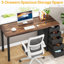 Bureau d'ordinateur moderne de 47 pouces avec 5 tiroirs et armoire réversible, brun rustique et noir, idéal pour les petits espaces et les bureaux à domicile-925906219