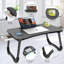 Table de salle à manger pliable pour ordinateur portable Table de salle à manger multifonctionnelle avec plateau de rangement et porte-bouteille d'eau, fente pour manger, travail sur le canapé / canapé (en forme d'arc)