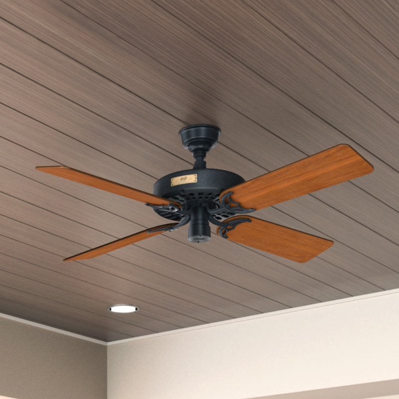 Hunter Original 52" 4 or 5 - Blade Outdoor / Indoor Traditional Ceiling Fan with Pull Chain, Walnut/Cherry