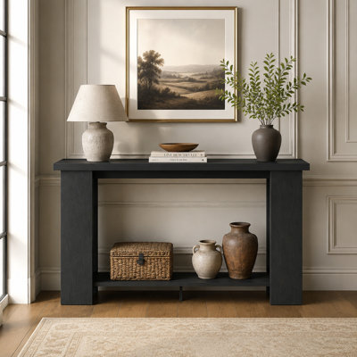 Modern Black Narrow Console Table (63.1 x 11.9 inches) - A compact, minimalist multi-functional entryway side table perfect for small apartments, behind a sofa, or in a small home.
