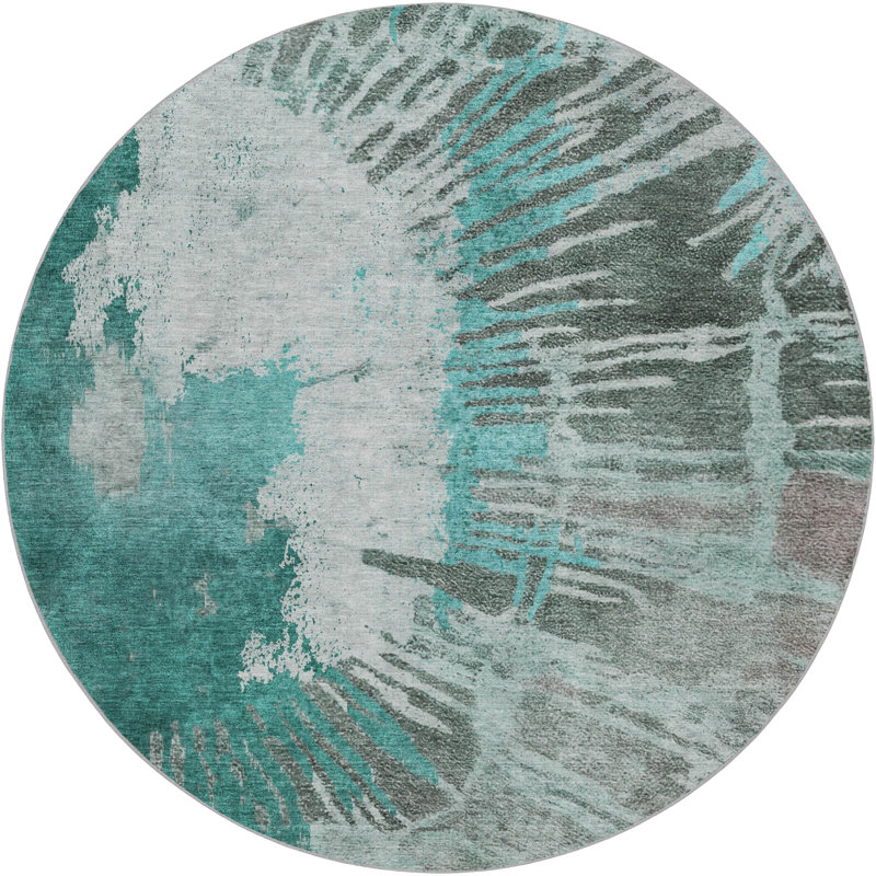 Tapis à poil long de qualité supérieure lavable à la machine ADS645, Teal, 8' Round