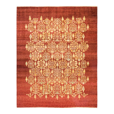 Tapis unique noué à la main Serik Eclectic - rouge, 8 pi x 10 pi