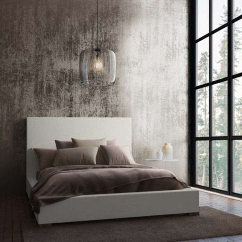 Sloan Upholstered Bed, Full, Pebble Weave Linen Alabaster, Weathered