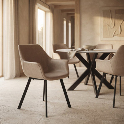 Haglund Leather Dining Chair with Powder-Coated Iron Legs Accent Side Chair Foam Padded Seat Versatile Kitchen Chair for Modern Home and Kitchen