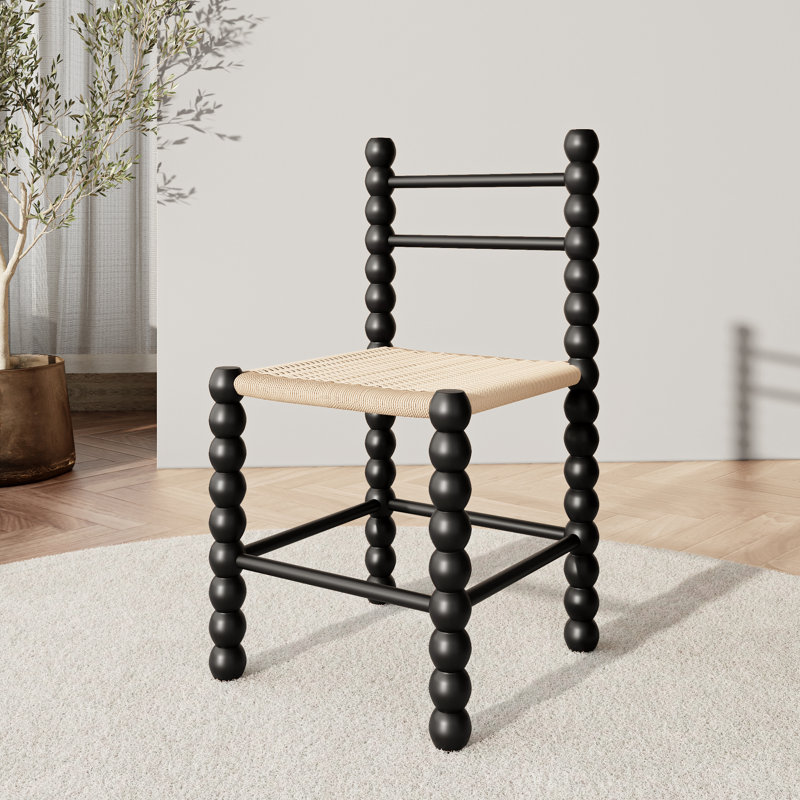 Chaise d'appoint en bois massif à dossier tissé (ensemble de 2), Noir