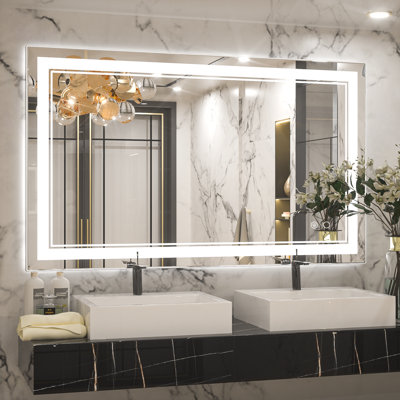 Adorna Frameless LED Lighted Bathroom / Vanity Mirror with Brightness Adjustable, Memory Function, Anti-fog
