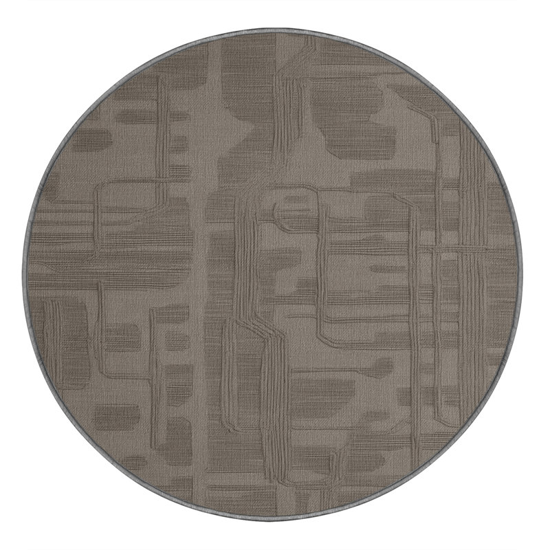 Tapis abstrait gris lavable à la machine, Rond 3 pi
