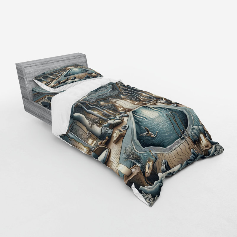 Ensemble de literie Ambesonne Art Nouveau et taupe bleu pâle, Housse de couette simple très longue + 2 pièces