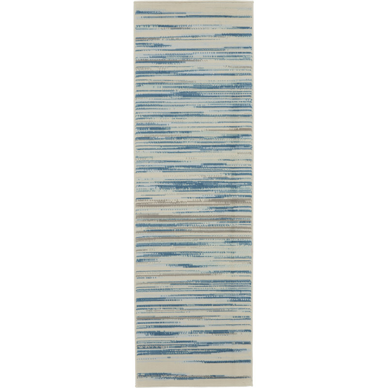 Tapis bleu abstrait tissé à la machine Poyen, Tapis de couloir 2 pi x 6 pi