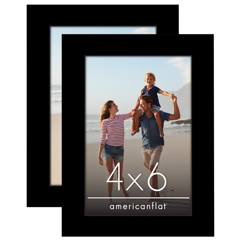 Americanflat 4x6 Picture Frame - Set of 2 - Shatter-Resistant Glass - Engineered Wood, Black