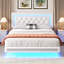 Lit plateforme flottant en similicuir blanc, taille standard, avec tête de lit capitonnée en losanges et éclairage LED. Sommier non requis, conception silencieuse, montage facile.-1289493094-1289493095