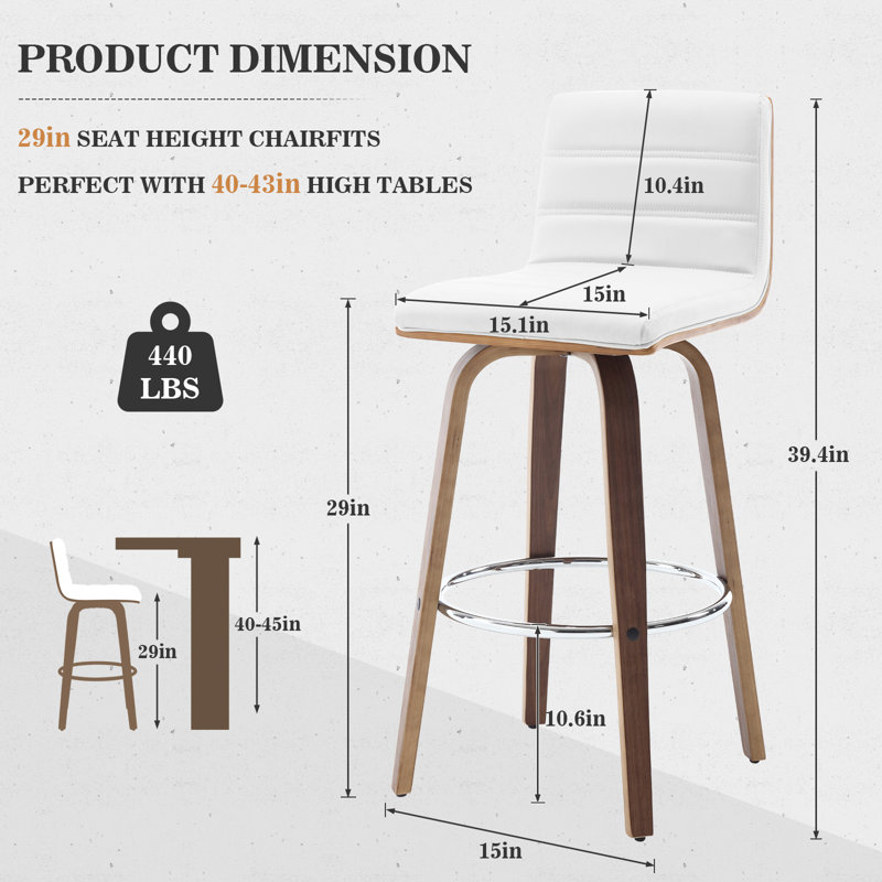 Upholstered  Swivel Counter & Bar Stool, White, Bar Stool (29" Seat Height)
