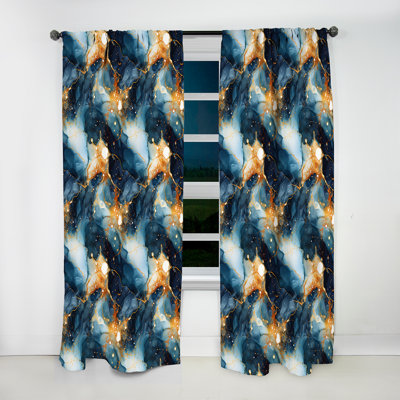 Teal and Gold Astral Marble Dreams - Rideau obscurcissant en marbre abstrait - 1 panneaux