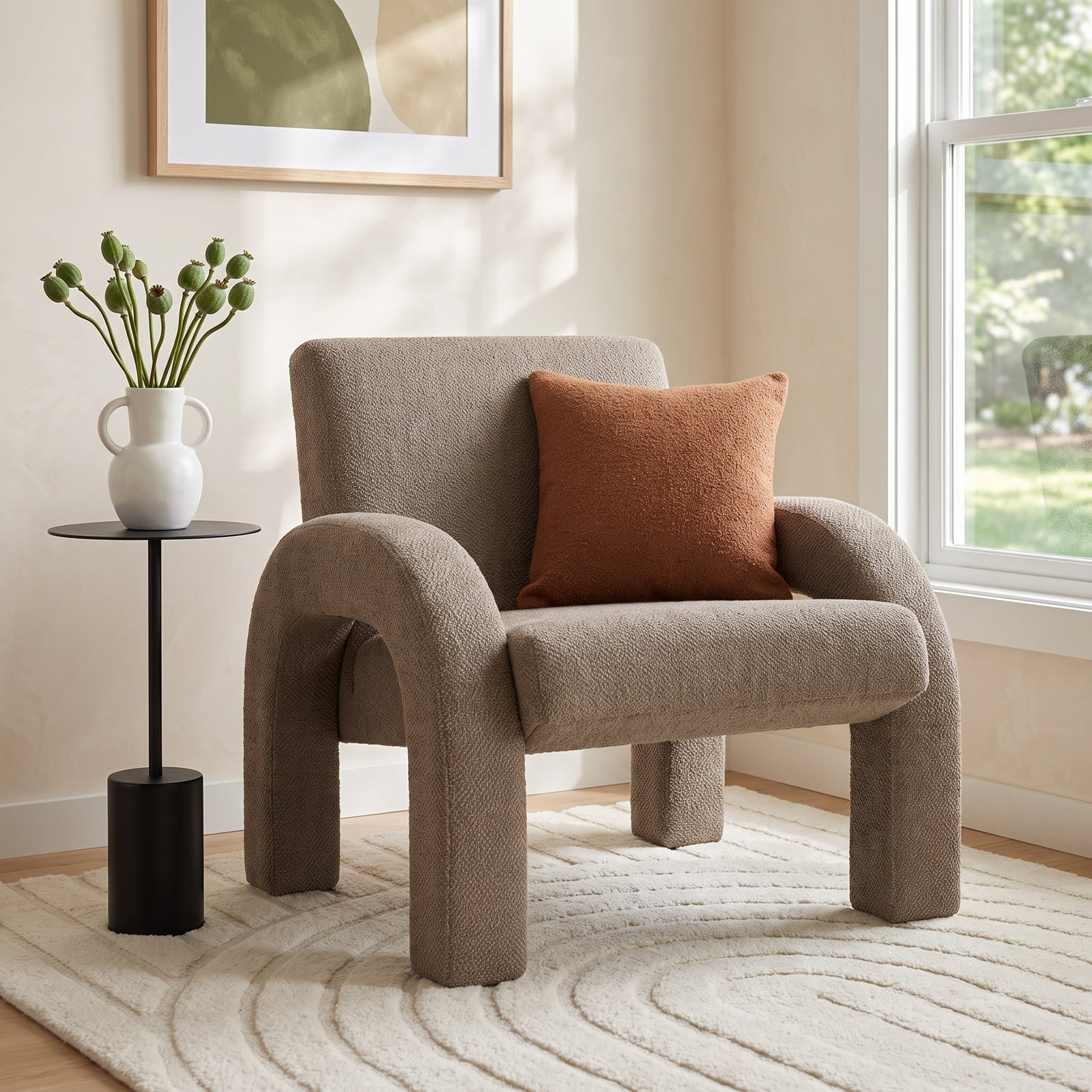 Isle Pine Armchair,  Light Brown Polyester Blend