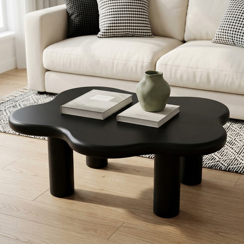 Table d'appoint en forme de nuage avec quatre pieds ronds, table d'appoint de salon moderne en MDF, 40 po, Noir