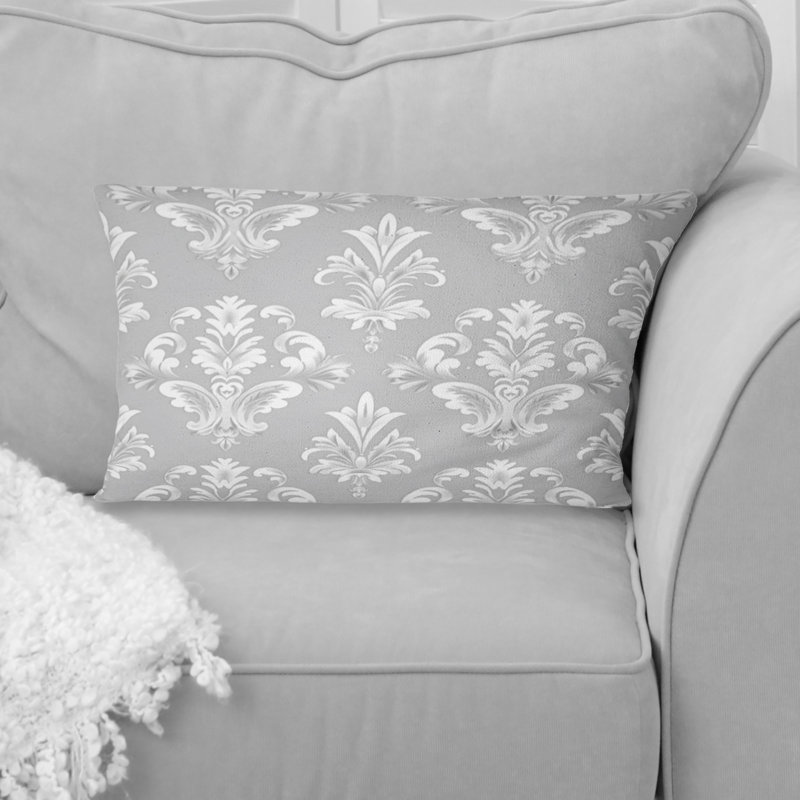 Motif damassé moderne gris et blanc - coussin lombaire moderne
