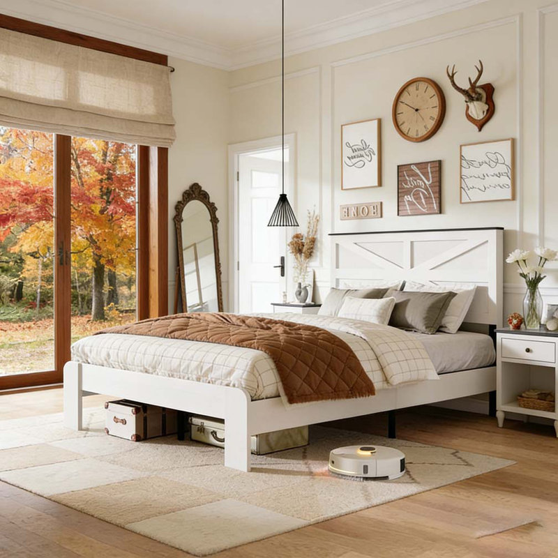 Tête de lit, base de lit plateforme en bois, Grand lit