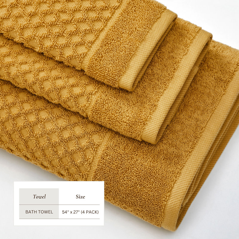Ultra-Soft & Absorbent 100% Cotton Towel Set, Marigold Diamond, Bath Towels - 4 Pack
