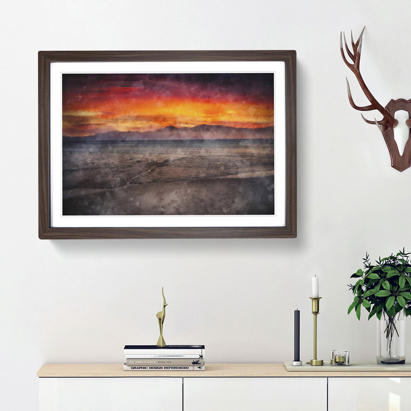 Spanish Beach at Sunset - Picture Frame Painting Print, Walnut Framed, 24cm H x 33cm W x 2cm D