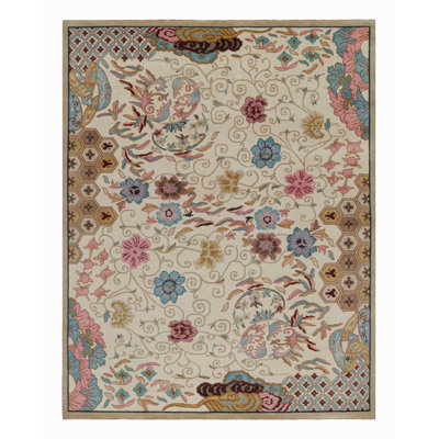 Rug & Kilim’S Chinese Art Deco Style Rug In Beige With Floral Patterns