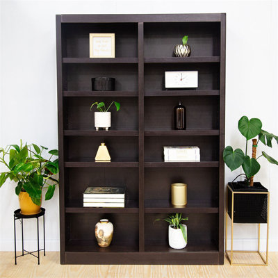  10 Shelf 84" Tall Double Wide Wood Bookcase in Espresso
