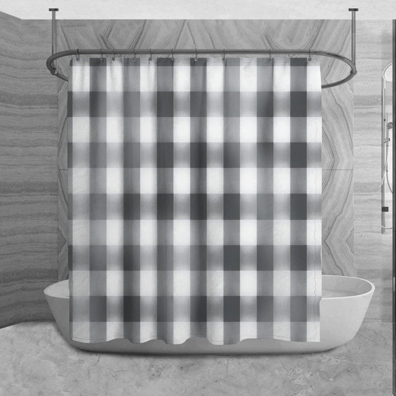 Gingham Shower Curtain Pattern Bathroom Decor Silver Silver/White, H 84 po x l 70 po