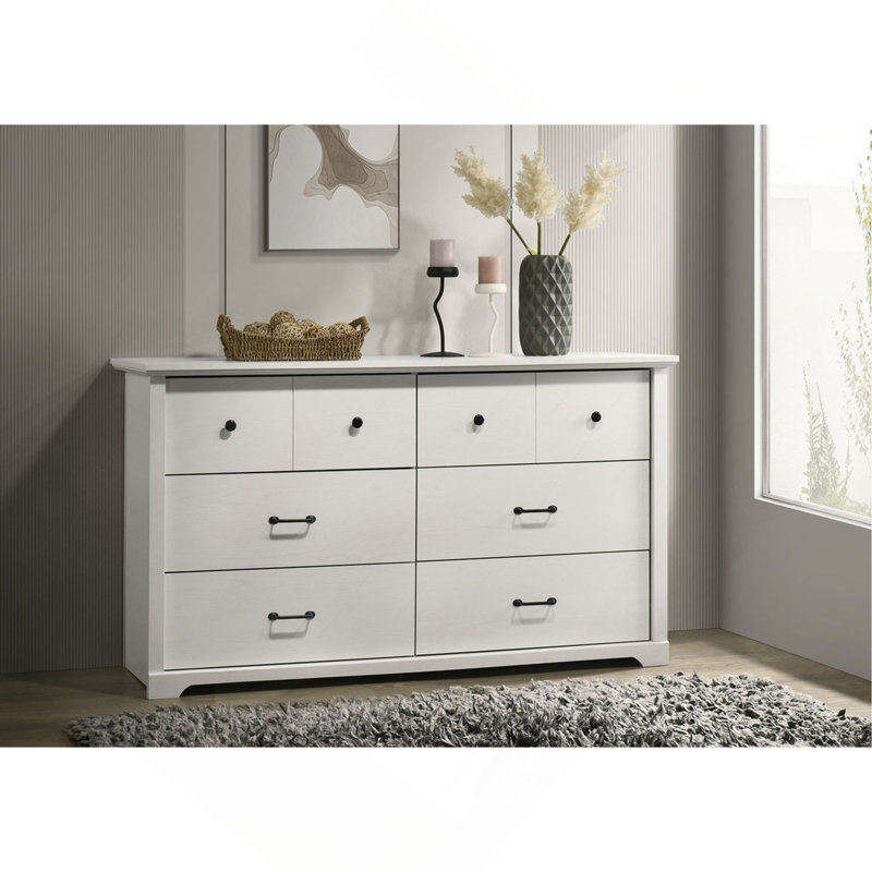Commode 6 tiroirs avec poignées, Blanc