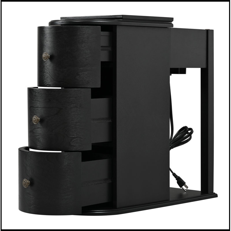 table de bout avec tiroir porte-gobelet dissimulé et 2 tiroirs de rangement, Black