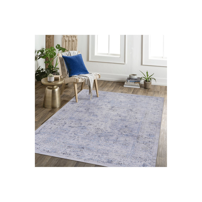 Blue Washable Rug 4X6 Area Rug (4' X 6'), Rectangle 4' x 6'