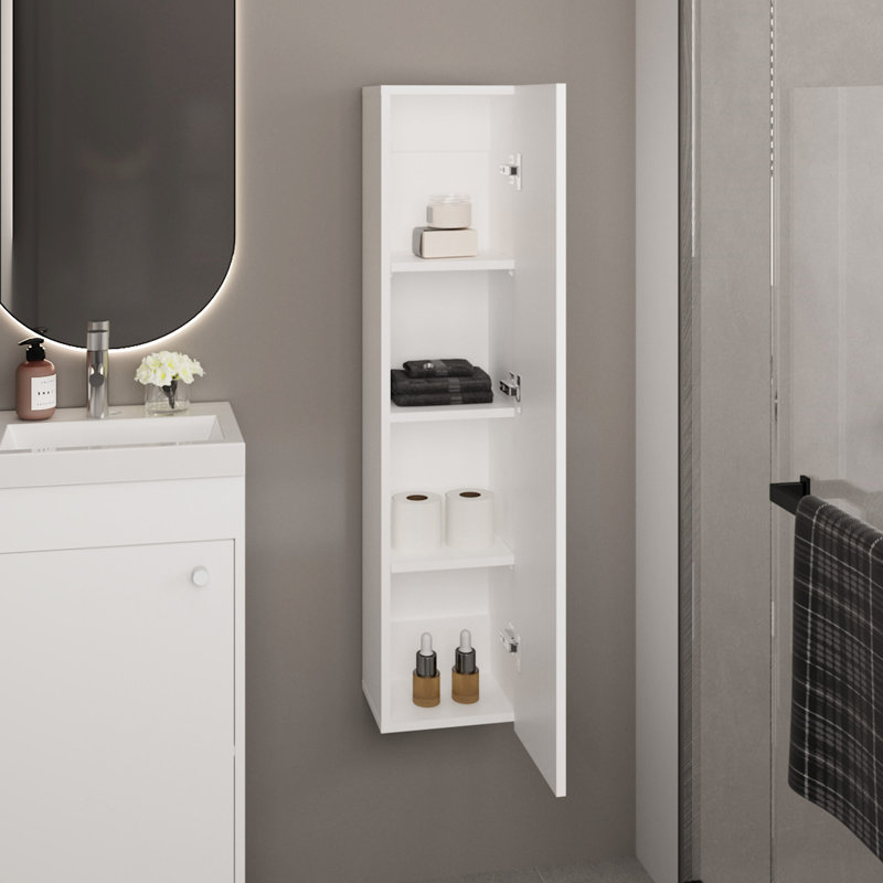 Armoire de salle de bain murale 43 po à une porte et 3 tablettes de rangement verticales pour le lavage de la chambre à coucher Design moderne Facile à installer