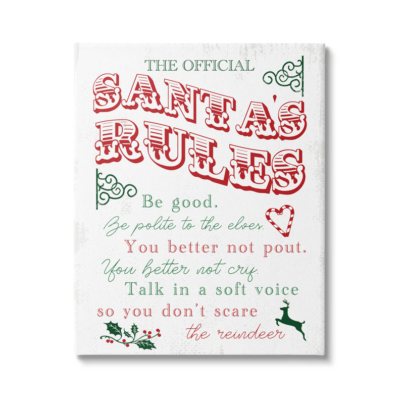 Art officiel sur toile, "Santa's Rules Christmas List" par Lil 'Rue, H 20 po x l 16 po x P 1,5 po