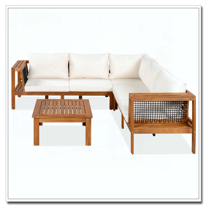 4 Pieces Outdoor Acacia Wood Sofa Set,, Beige