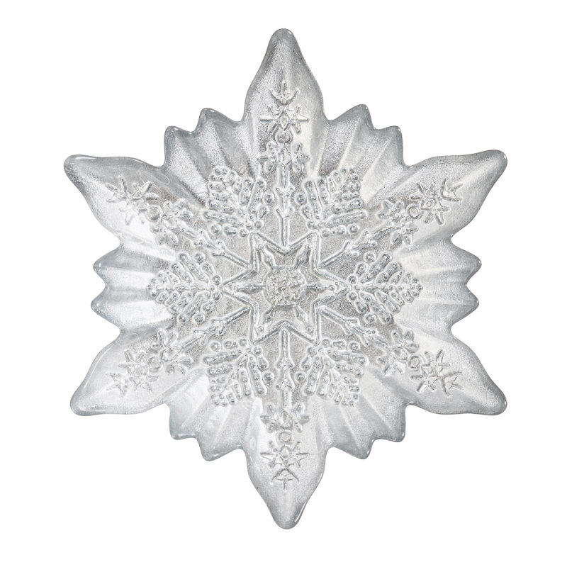 Plat en verre argenté en forme de flocon de neige, Argent argent
