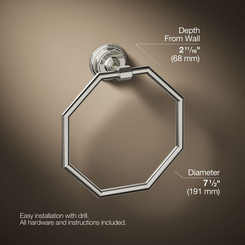 Pinstripe Wall Mounted Towel Ring, Vibrant Polished Nickel