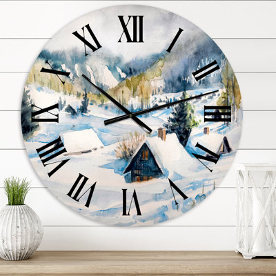 Mountain Village In Winter - Traditional Wall Clock