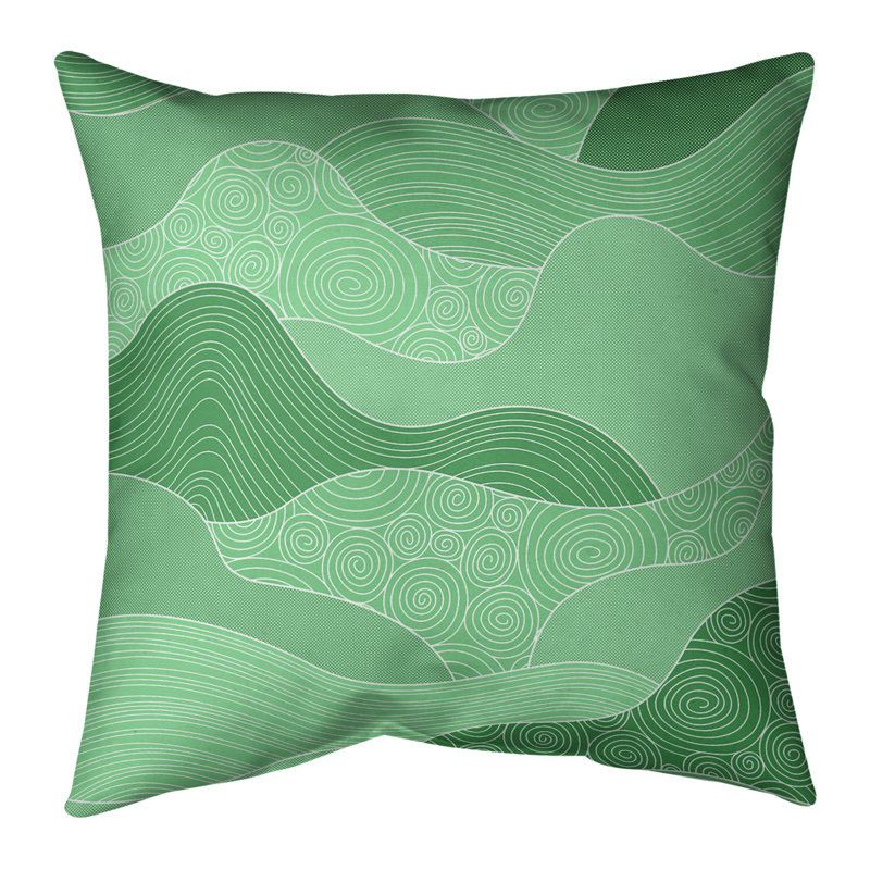Coussin décoratif en coton Hand Waves, H 14 po x l 14 po, Pas de bourre, Vert