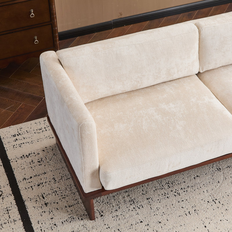 Canapé rembourré avec base en bois massif, Beige