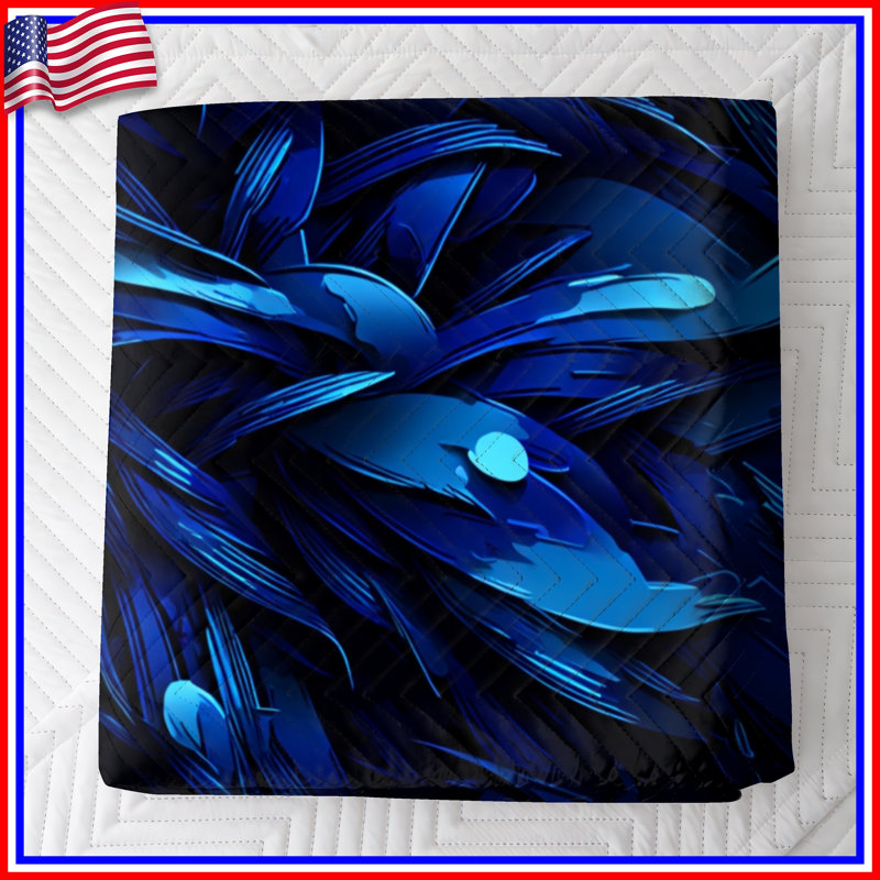 Abstract Blue Feathers Quilted Bedspread All Sizes, King