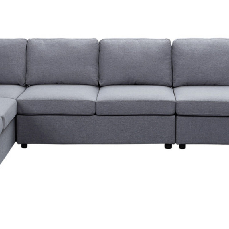 146.5" Modular Sectional Sofa With Reversible Chaise, Light Gray Linen