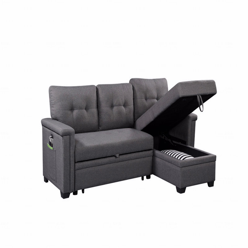 Sleeper, Reversible  Basic Sectional Sofa Sofa Sofa With Storage Chaise, USB Charging Ports And Pocket, Light Gray Linen