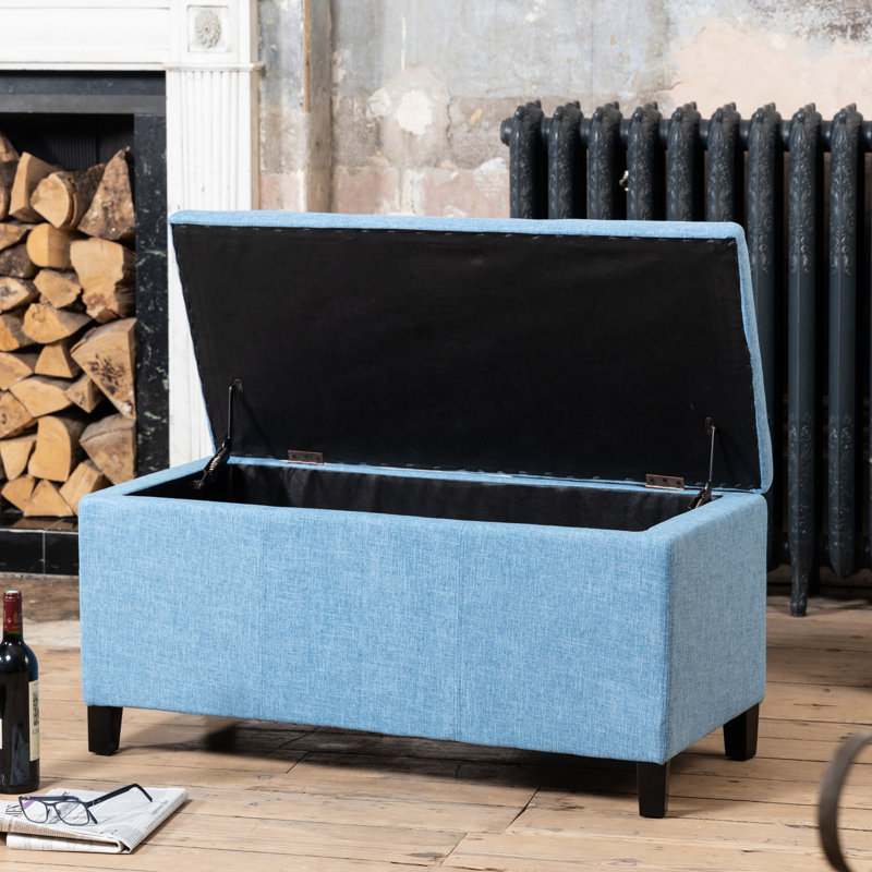 Ahri 98cm Wide Rectangle Solid Colour Standard Ottoman with Storage, Blue