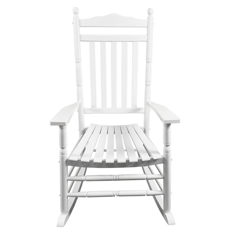 Chaise berçante balcon pour adulte - blanc fabriquée en bois massif, avec siège et accoudoirs confortables, dossier facile à assembler, bois franc à charge maximale de 280 lb, capacité de charge stable