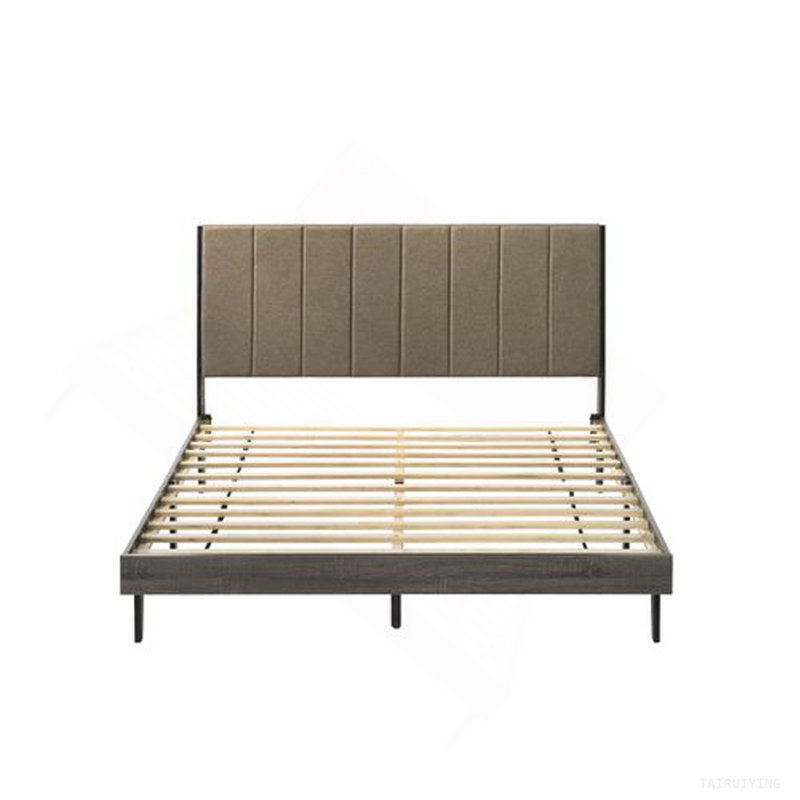 Grand lit Valdemar en tissu brun et gris vieilli